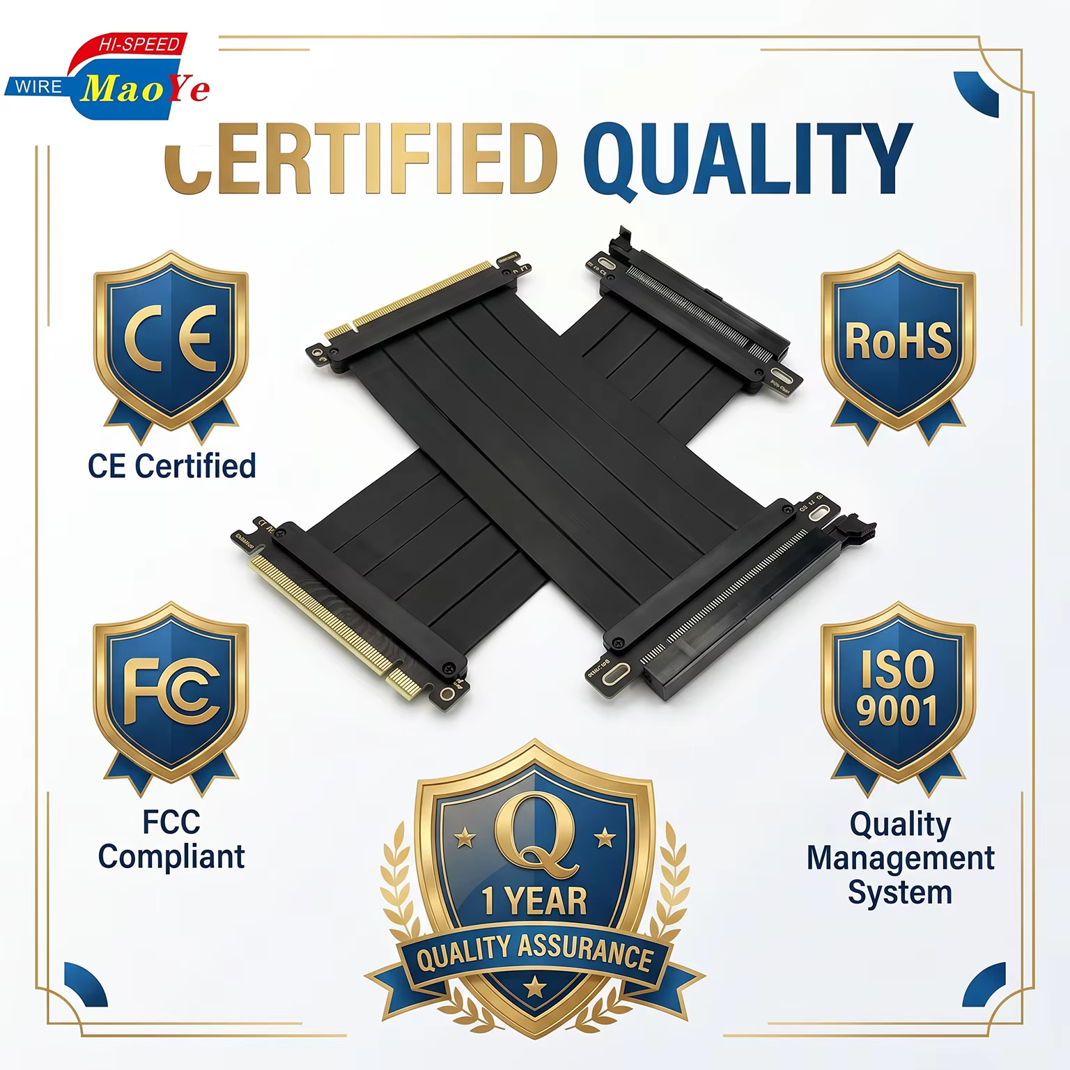 High Speed PCIe 4.0 X16 Extension Cable 64GB/s 16GT/s Zero Signal Loss RTX 5090/5080/5070 RX 9070 XT PCIe 3.0 Compatible Model