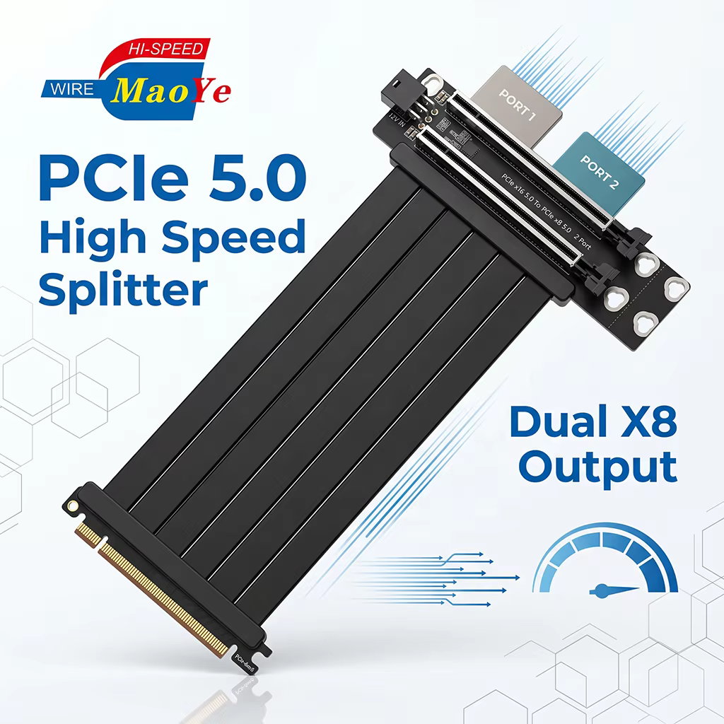 PCIe Gen5 X16 2 Port X8 Expansion Card No Performance Loss GPU Riser for AI Computing Workstation Server Stock Anti Interference