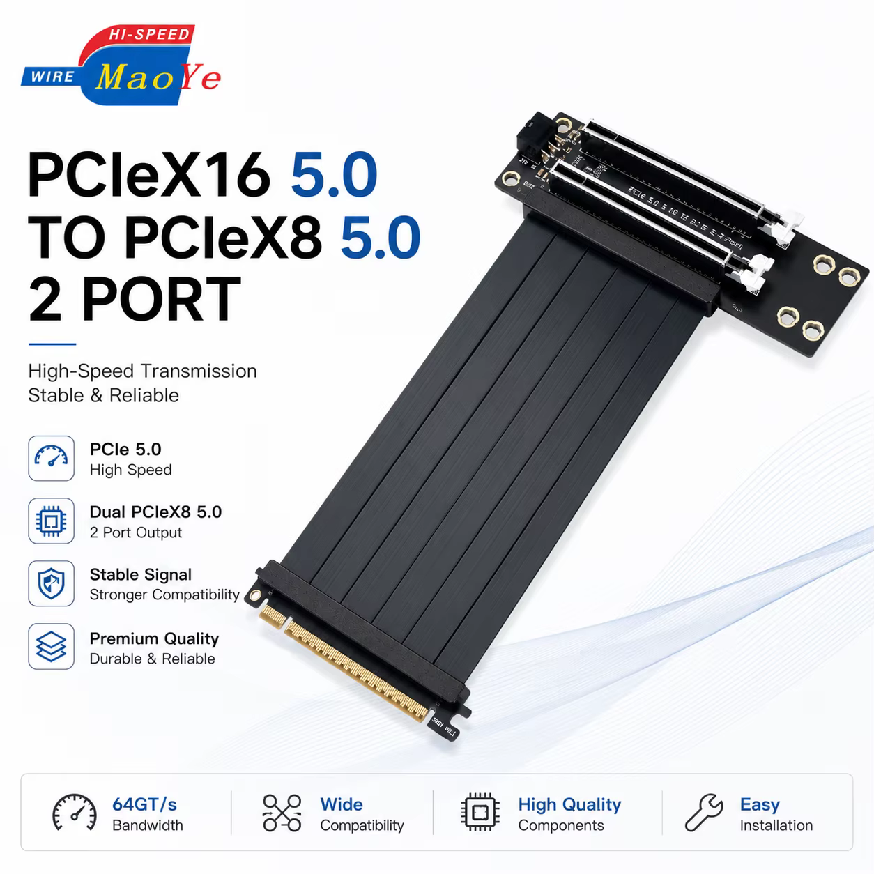 PCIe Gen5 X16 2 Port X8 Expansion Card No Performance Loss GPU Riser for AI Computing Workstation Server Stock Anti Interference