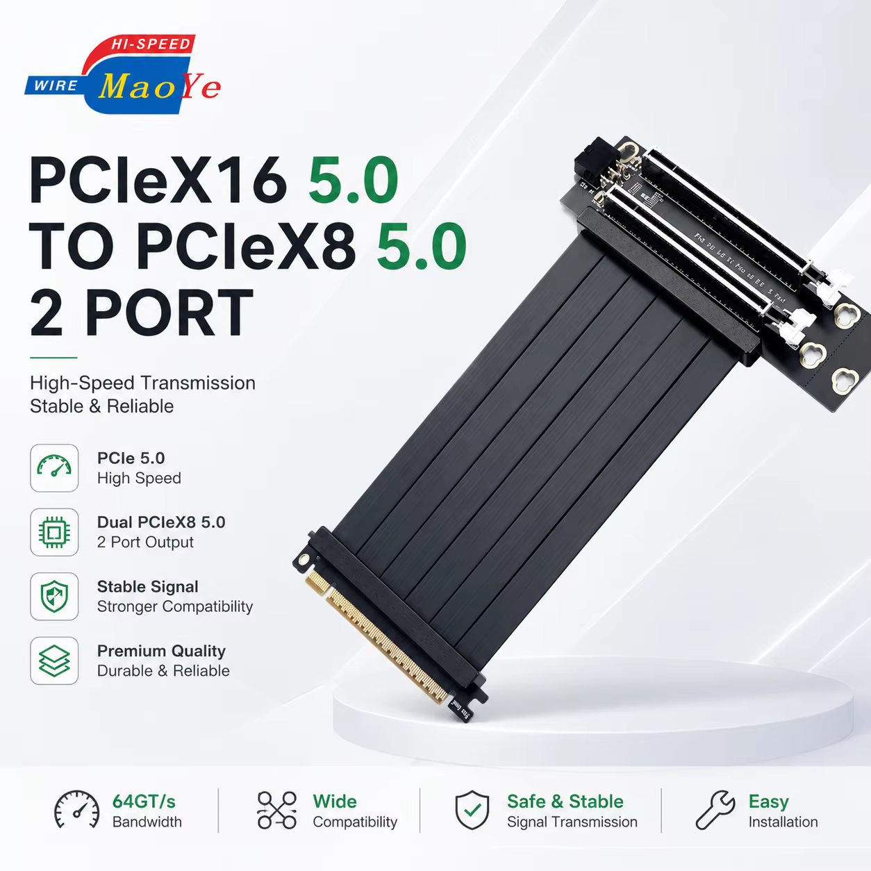 PCIe X16 5.0 to X8 5.0 Dual Port Riser Card Full Bandwidth PCIe Gen5 Expansion for AI Computing GPU Server in Stock