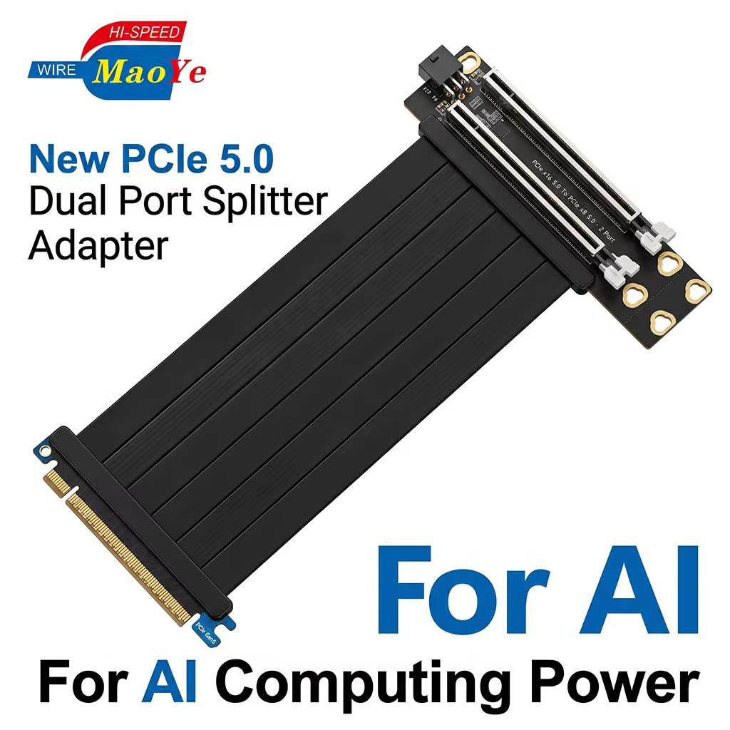 PCIe 5.0 X16 Dual X8 Splitter Card Full Speed 64GT/s Riser for AI Server GPU Expansion High Performance Computing Stock Low EMI