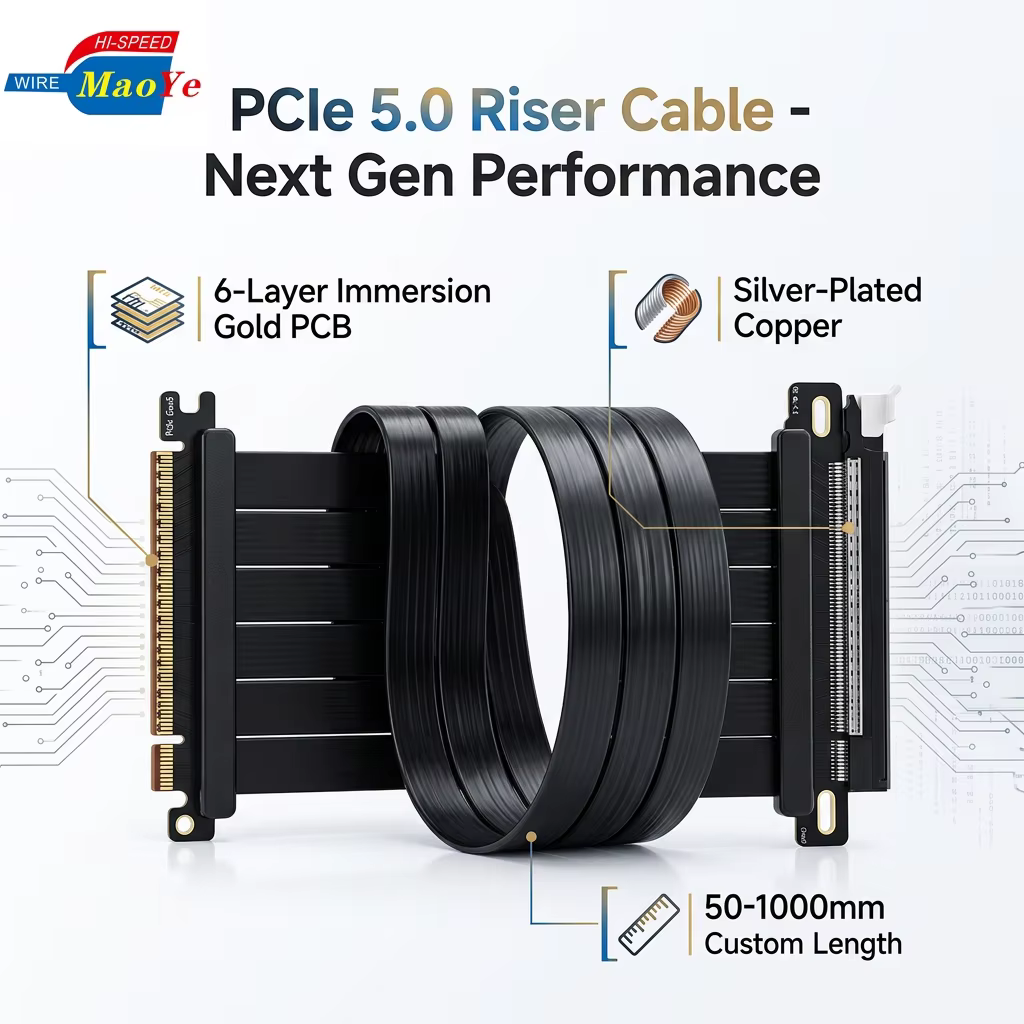Industrial PCIe 5.0 X16 Riser Cable Server Computer High-Speed GPU Extension Anti-Interference/EMI 6-Layer PCB 128GB/s Bandwidth