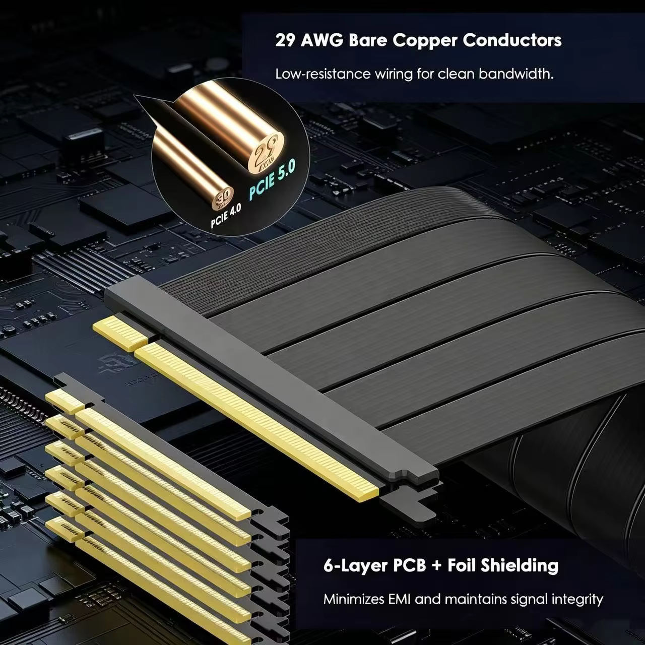 PCIe 5.0 Cable High Frequency Pure Copper 180°/270° for AI GPU Build Mining Rig SFF PC Backward Compatible PCIe 4.0 3.0 UL Reach
