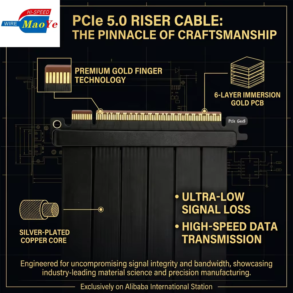 PCIe 5.0 X16 Riser Cable 128GB/s 32GT/s Gen5 Full Speed for RTX 5090 Ti 5080 RX 9070 XT Backward Compatible PCIe 4.0