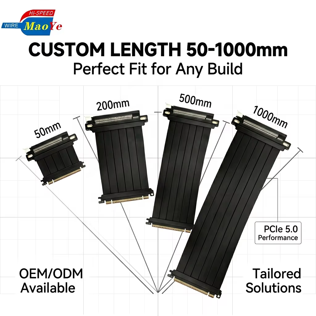 PCIe 5.0 X16 Riser Cable 128GB/s 32GT/s Gen5 Full Speed for RTX 5090 Ti 5080 RX 9070 XT Backward Compatible PCIe 4.0