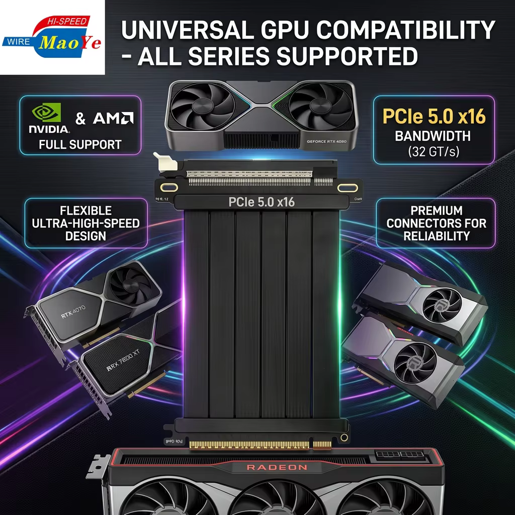 PCIe 5.0 Riser Cable Anti Interference Vertical GPU Mount Left Angle Stackable Single Layer Compatible PCIe 4.0/3.0 Computer