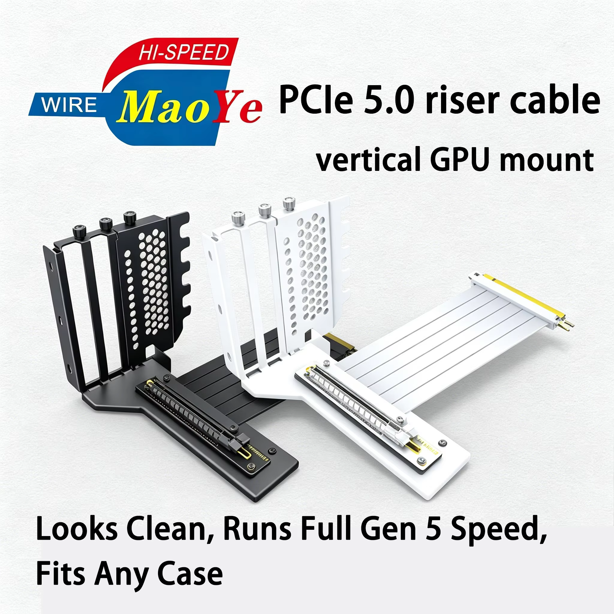 Universal GPU Vertical Mount PCIe 5.0 Riser Cable 4-Slot Support Tool-less Installation Zero Signal Loss Server Gaming PC OEM