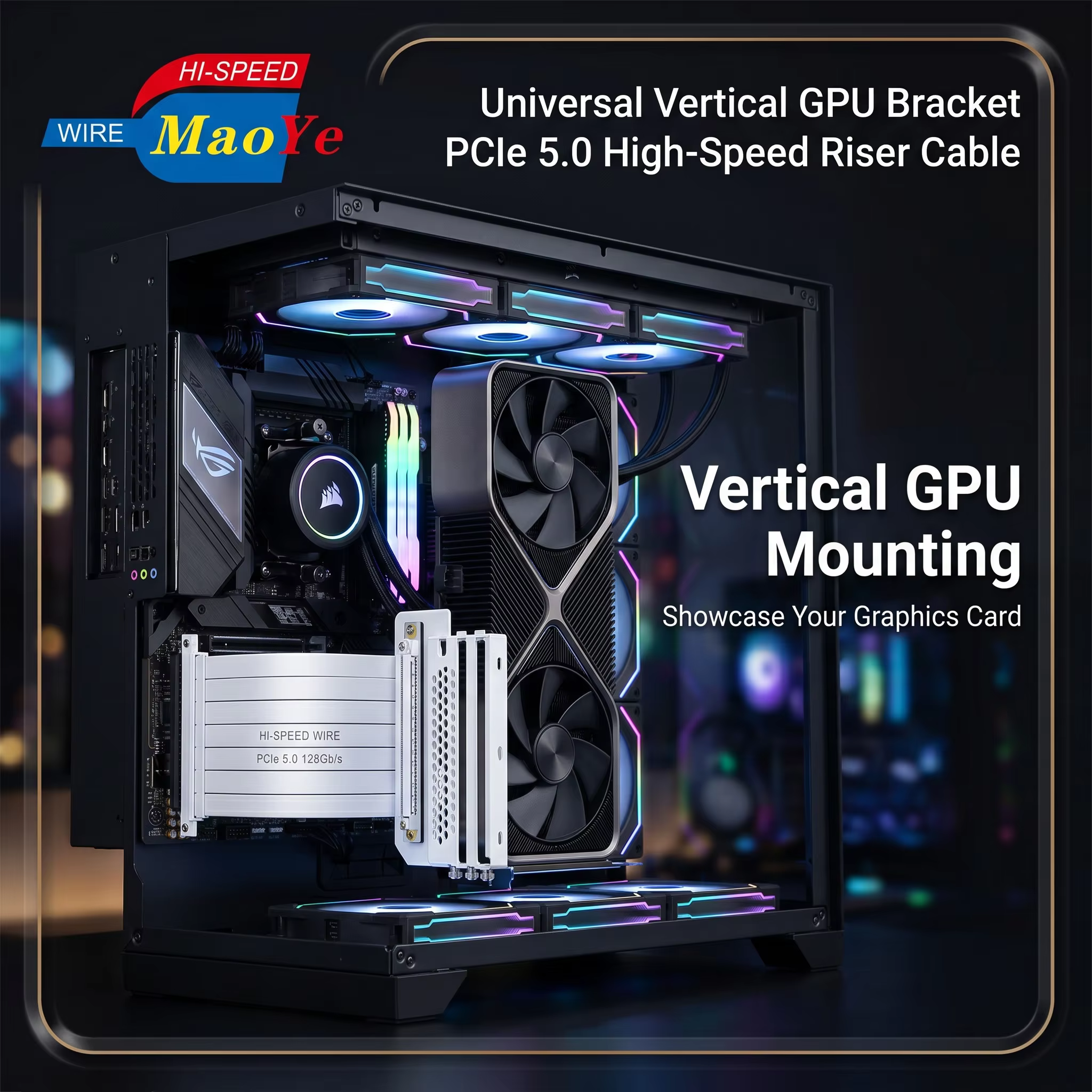 MaoYe PCIe 5.0 GPU Vertical Mount Bracket Riser Cable One Kit Fits All PCs Server Compatible No Compatibility Issues Stock