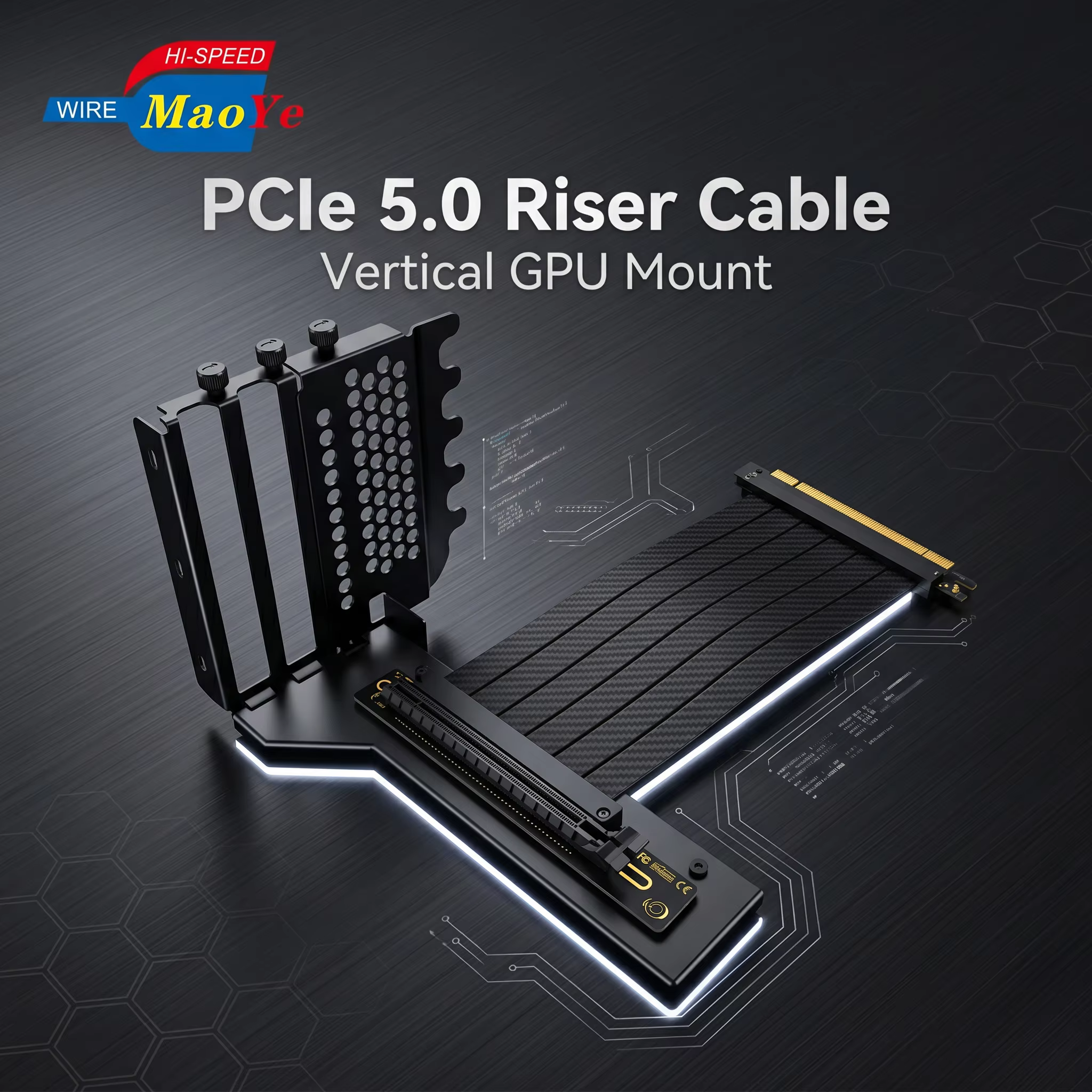 GPU Vertical Mount Bracket with PCIe 5.0 X16 Riser Cable 128Gbps Fits RTX 5090/4090 ATX/ITX/SFF Server Cases OEM in Stock