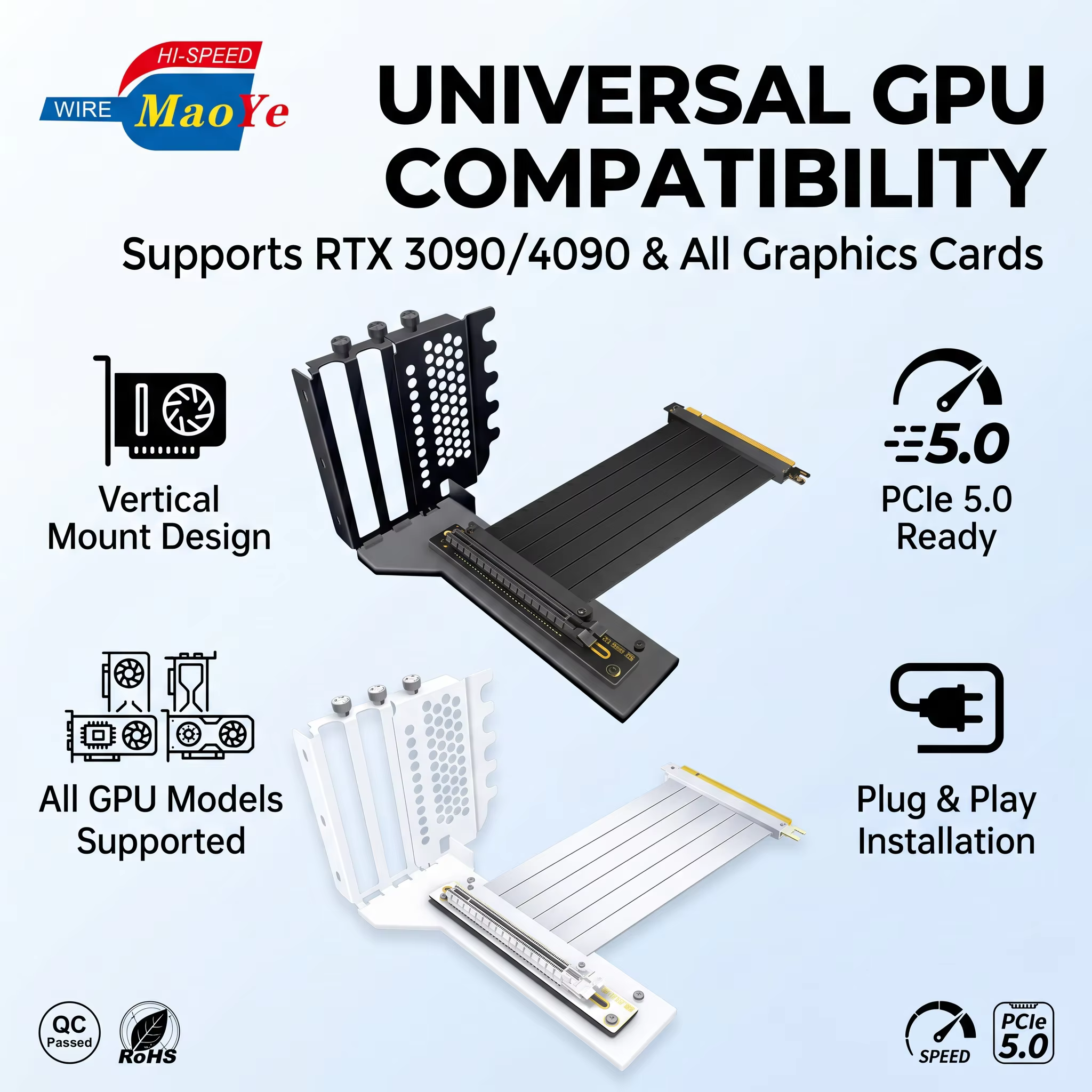 Old GPU Holder Bracket 90 Degree PCIe 3.0/4.0/5.0X16 Riser Cable Full Speed Transmission No Interference All Cases Server Stock