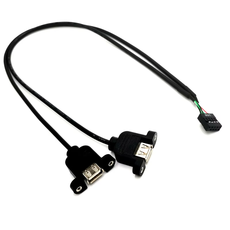 Dual USB2.0 a Female to Dupont 9pin Cable with PH2.54 or PH2.0 9pin Connector Cable High Quality Factory Manufacture