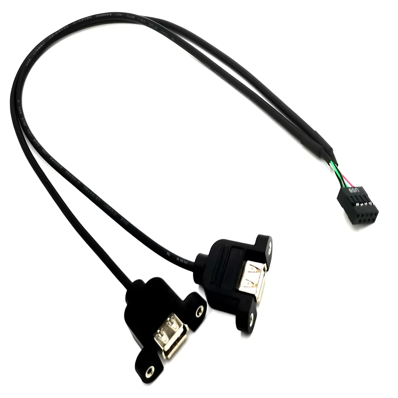 Dual USB2.0 a Female to Dupont 9pin Cable with PH2.54 or PH2.0 9pin Connector Cable High Quality Factory Manufacture