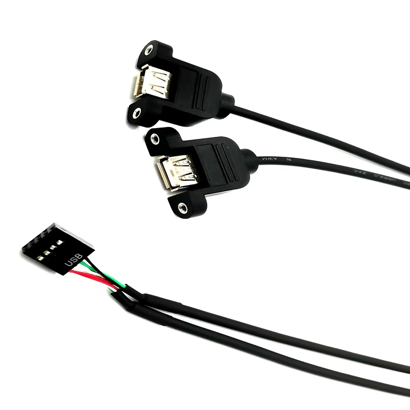 Dual USB2.0 a Female to Dupont 9pin Cable with PH2.54 or PH2.0 9pin Connector Cable High Quality Factory Manufacture