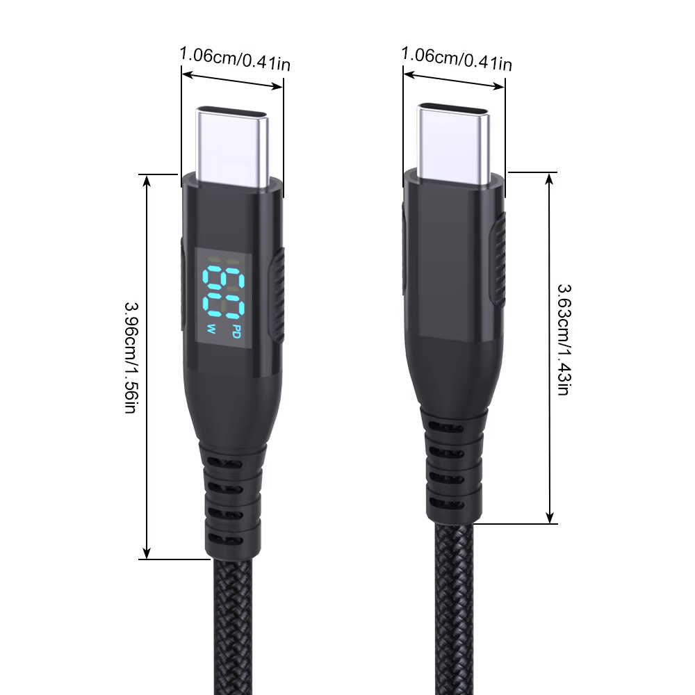 USB C Digital Display Super Fast Charge 60W 100W Quick Charger Cable for Notebook for Apple for Huawei Nylon Braid Shielding Com