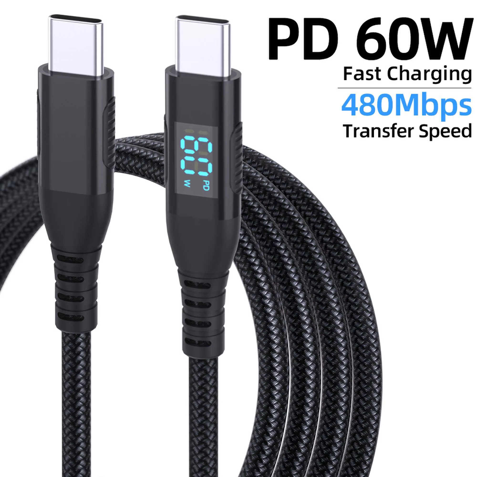 USB C Digital Display Quick Charger Cable Super Fast 100W/60W Charge Nylon Jacket for Notebook-Compatible with for Apple for Hua