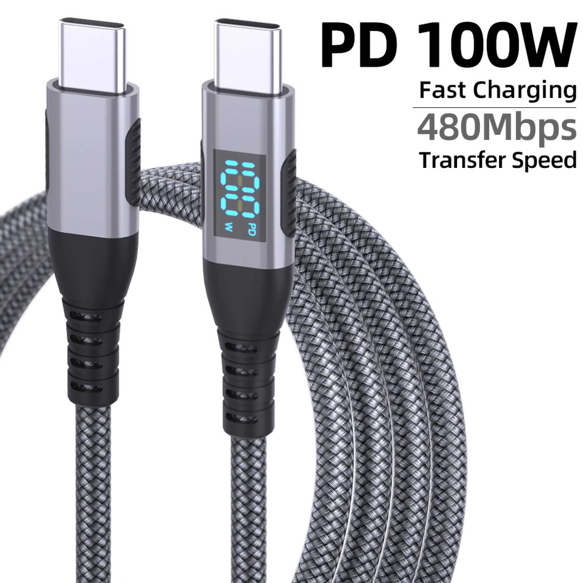 USB C Digital Display Quick Charger Cable Super Fast 100W/60W Charge Nylon Jacket for Notebook-Compatible with for Apple for Hua