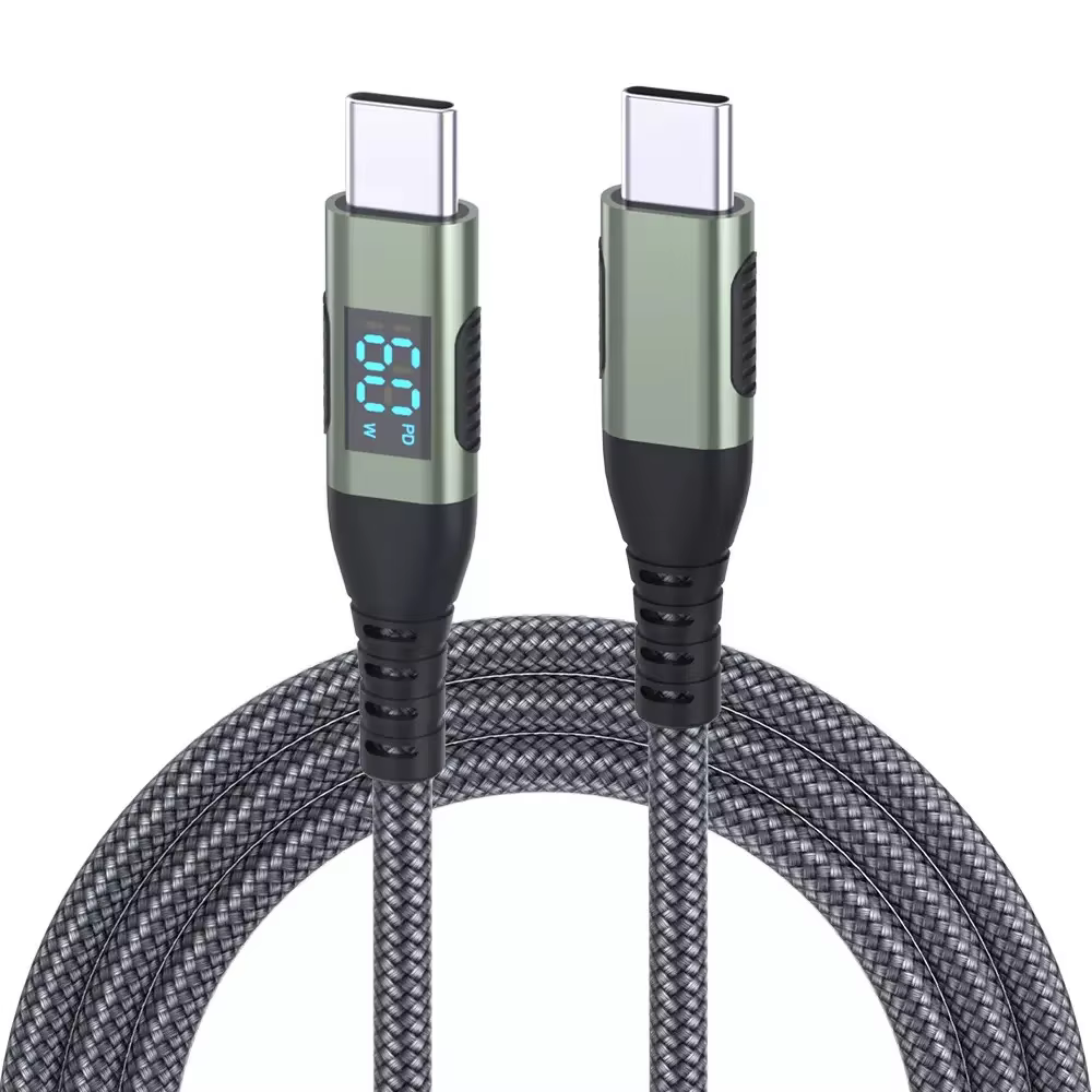 Colorful LED Display USB C Cable 60W 480Mbps Fast Charging Pure Copper Nylon Braided PVC Jacket Compatible iPhone 15/16 Pro