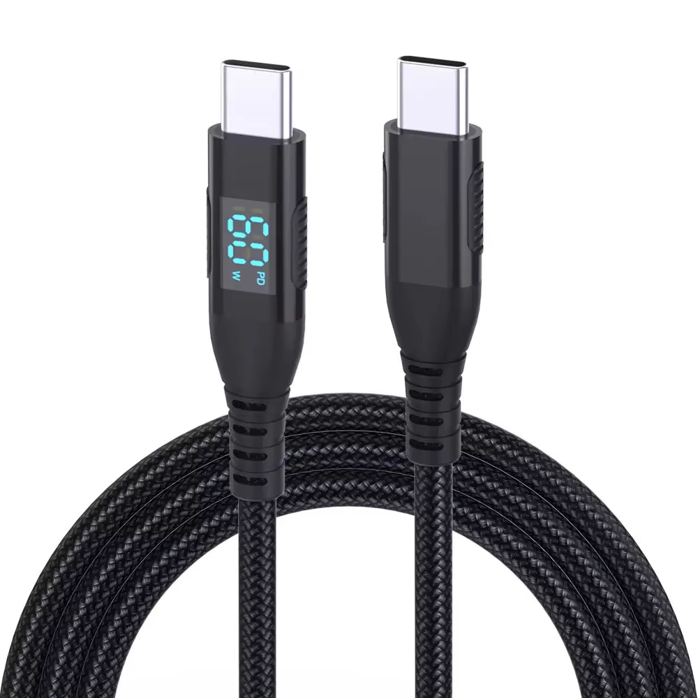 Colorful LED Display USB C Cable 60W 480Mbps Fast Charging Pure Copper Nylon Braided PVC Jacket Compatible iPhone 15/16 Pro