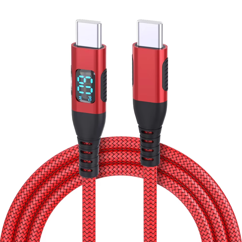 Colorful LED Display USB C Cable 60W 480Mbps Fast Charging Pure Copper Nylon Braided PVC Jacket Compatible iPhone 15/16 Pro