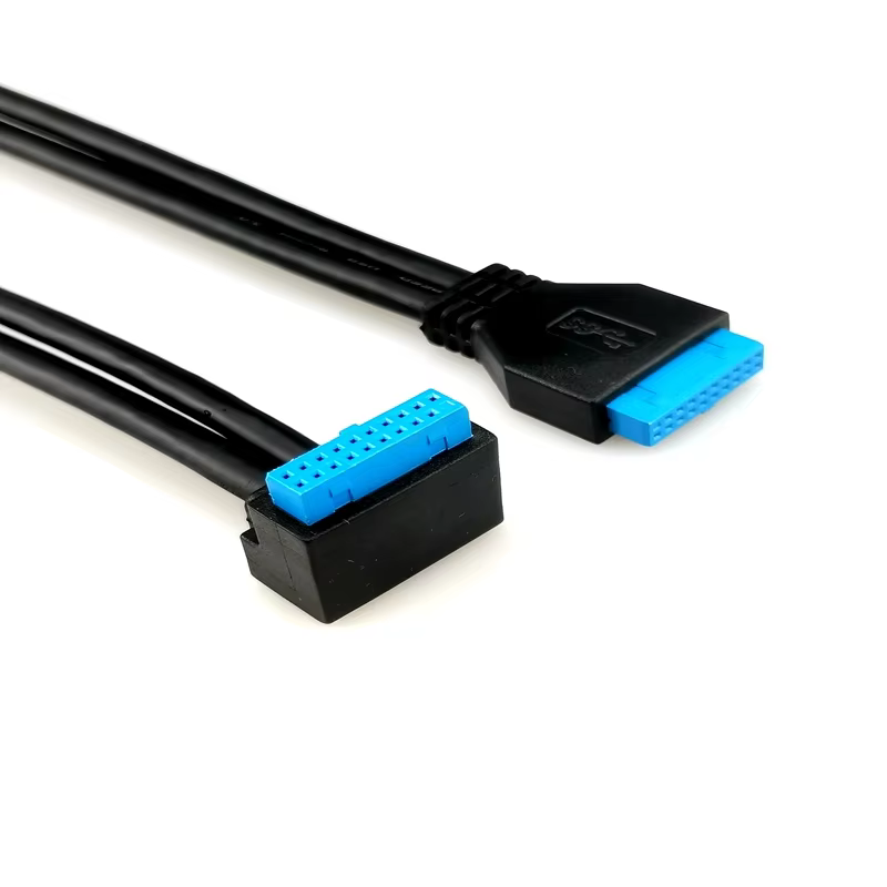 Straight 20pin to 90 Degree USB 3.0 Cable with Tinned Copper Conductor 3A Fast Charging PVC Jacket for Computer & Mobile Phone