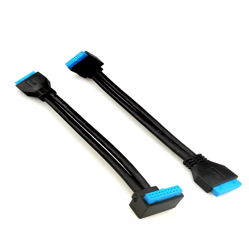 Straight 20pin to 90 Degree USB 3.0 Cable with Tinned Copper Conductor 3A Fast Charging PVC Jacket for Computer & Mobile Phone