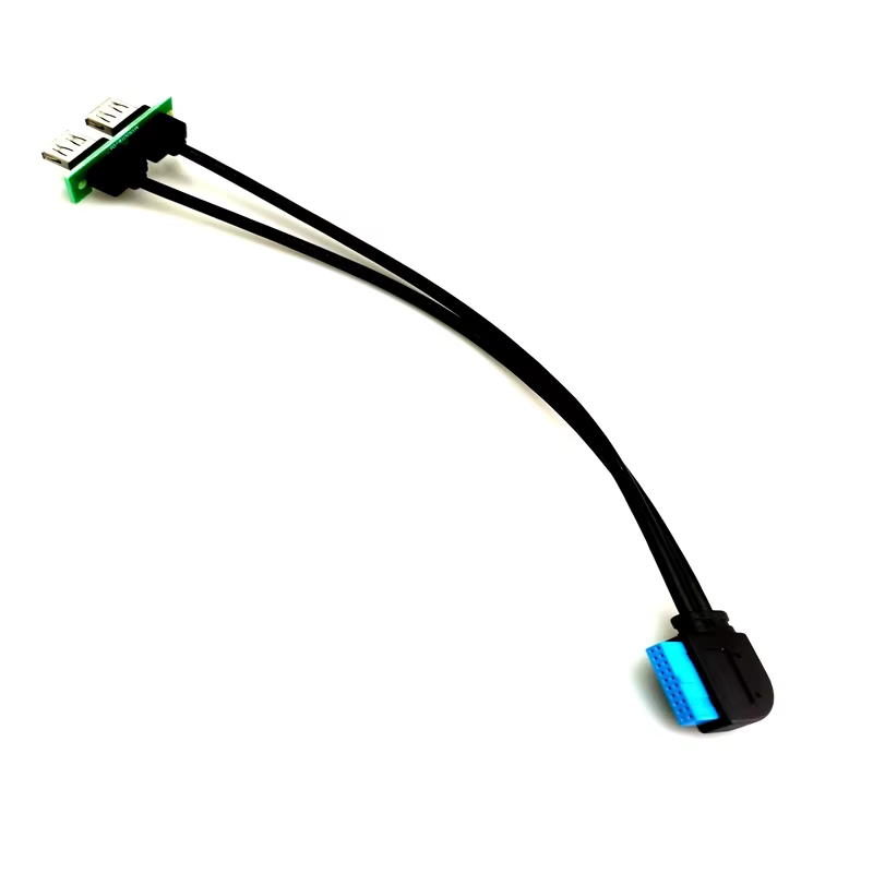 Angle 20pin to Dual USB3.0 IO Computer Case Front Panel Cable with PVC Braid Shielding 3A Fast Charging for Camera Use