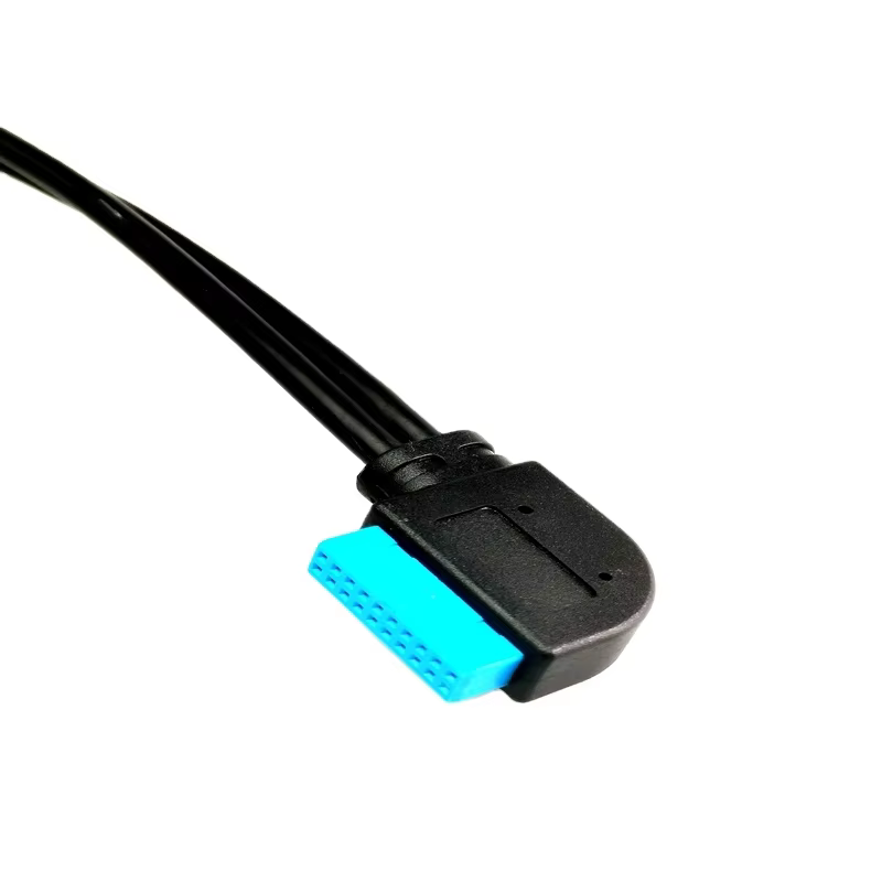 Angle 20pin to Dual USB3.0 IO Computer Case Front Panel Cable with PVC Braid Shielding 3A Fast Charging for Camera Use