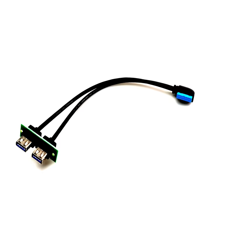Angle 20pin to Dual USB3.0 IO Computer Case Front Panel Cable with PVC Braid Shielding 3A Fast Charging for Camera Use