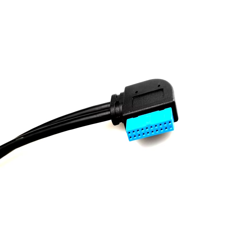 Angle 20pin to Dual USB3.0 IO Computer Case Front Panel Cable with PVC Braid Shielding 3A Fast Charging for Camera Use