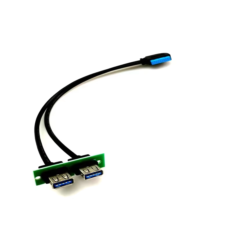 Angle 20pin to Dual USB3.0 IO Computer Case Front Panel Cable with PVC Braid Shielding 3A Fast Charging for Camera Use