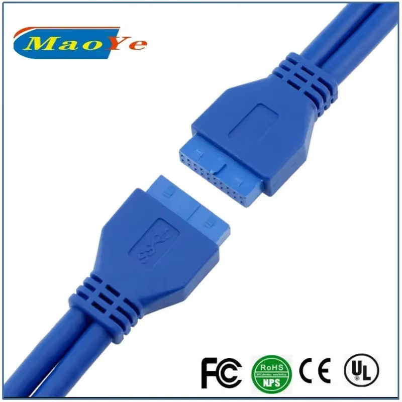 High Quality USB3.0 20Pin Female Female Extension Cable Braid Shielding 3A Fast Charging PVC Material for Computer Motherboard