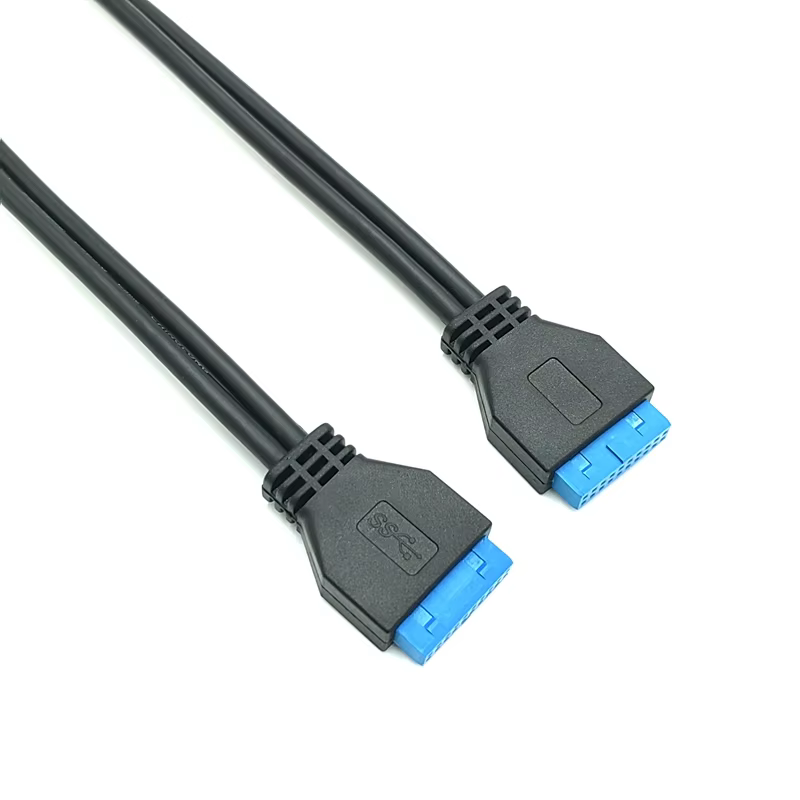 Maoye Angel Blue and Black 20pin to Straight Dual USB3.0 3A Fast Charging PVC Data Cable for Computer Use