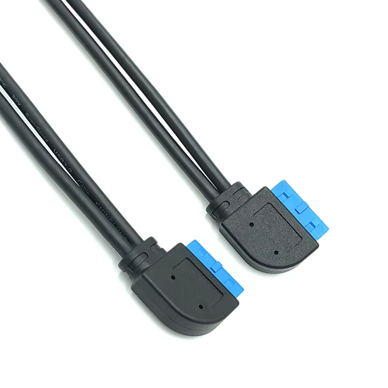 Maoye Angel Blue and Black 20pin to Straight Dual USB3.0 3A Fast Charging PVC Data Cable for Computer Use