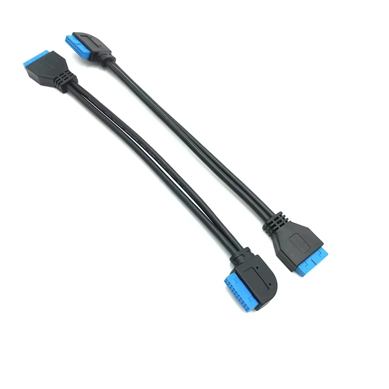 Maoye Angel Blue and Black 20pin to Straight Dual USB3.0 3A Fast Charging PVC Data Cable for Computer Use