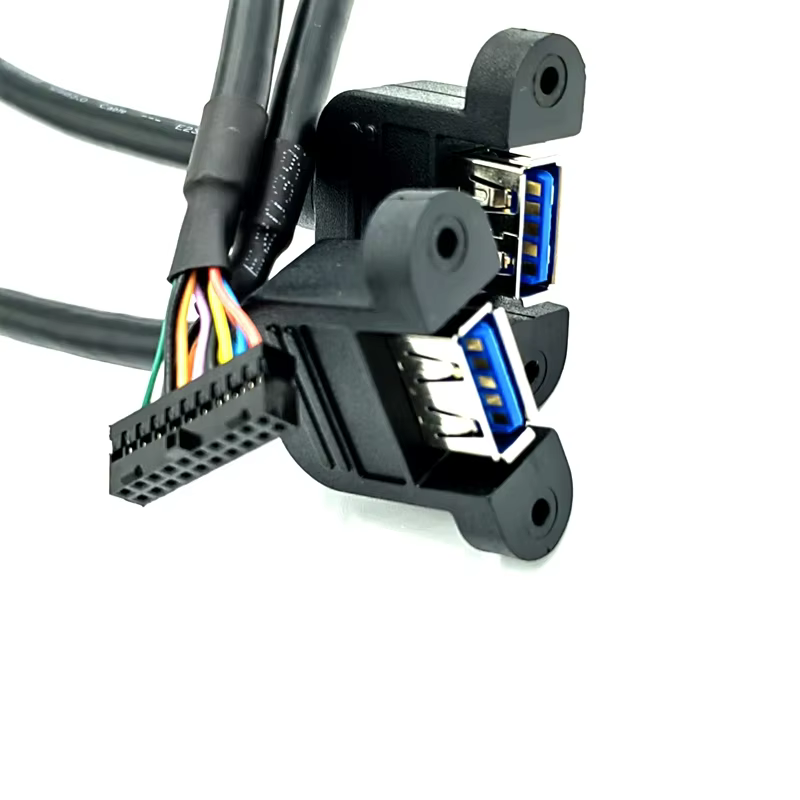 Dual USB3.0 a Female to Mini 20pin USB3.0 Extension Computer case with Screw Lock Panel Cable