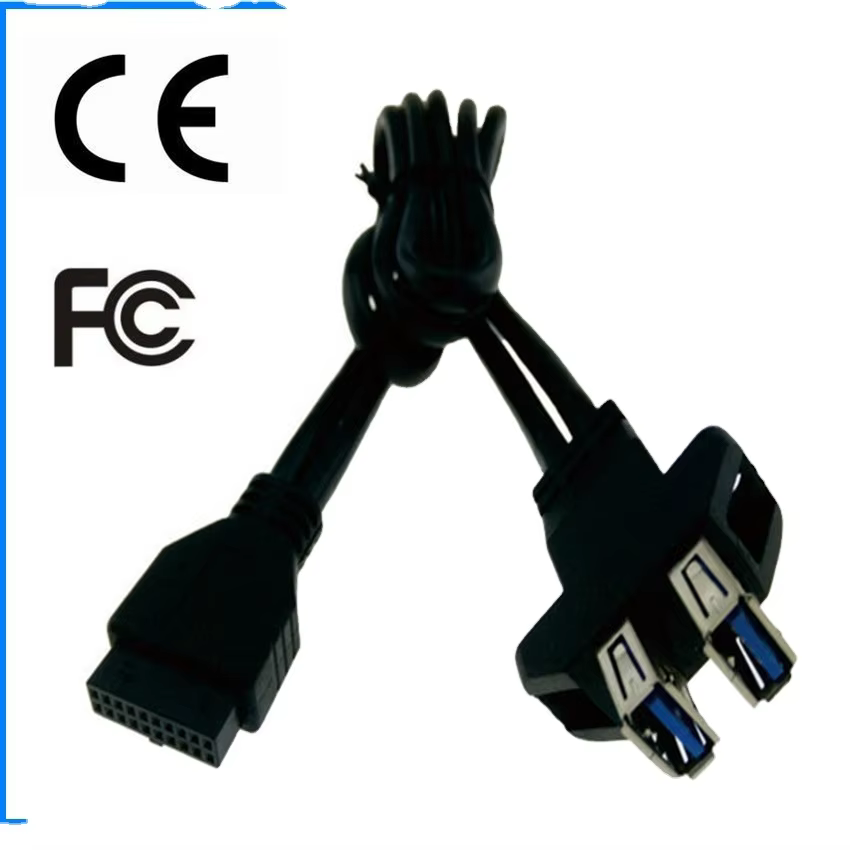 USB 3.0 19-Pin Cable with USB 3.0-A Connectors Braided Shielding PVC Jacket 3A Fast Charging for Computer