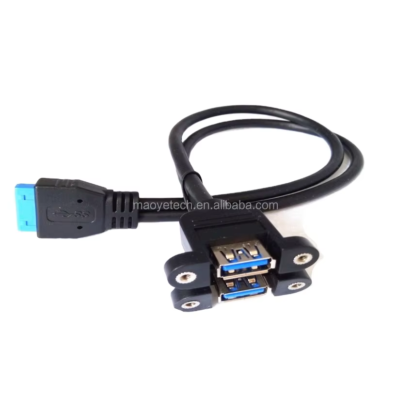 USB 3.0 19-Pin Cable with USB 3.0-A Connectors Braided Shielding PVC Jacket 3A Fast Charging for Computer