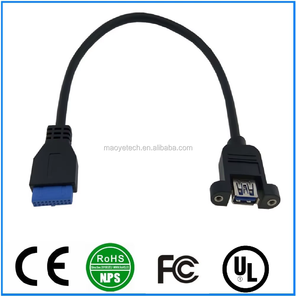 USB 3.0 19-Pin Cable with USB 3.0-A Connectors Braided Shielding PVC Jacket 3A Fast Charging for Computer