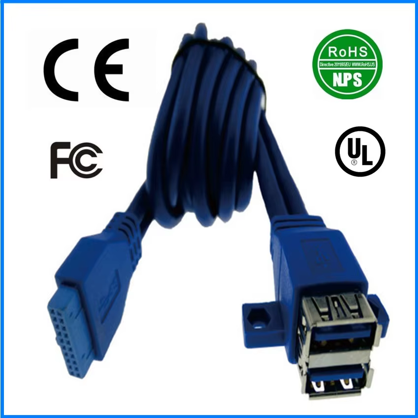 USB 3.0 19-Pin Cable with USB 3.0-A Connectors Braided Shielding PVC Jacket 3A Fast Charging for Computer