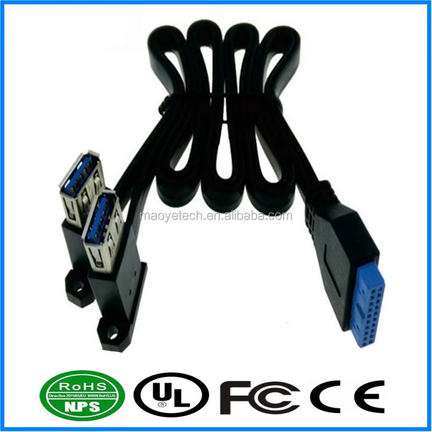 USB 3.0 19-Pin Cable with USB 3.0-A Connectors Braided Shielding PVC Jacket 3A Fast Charging for Computer
