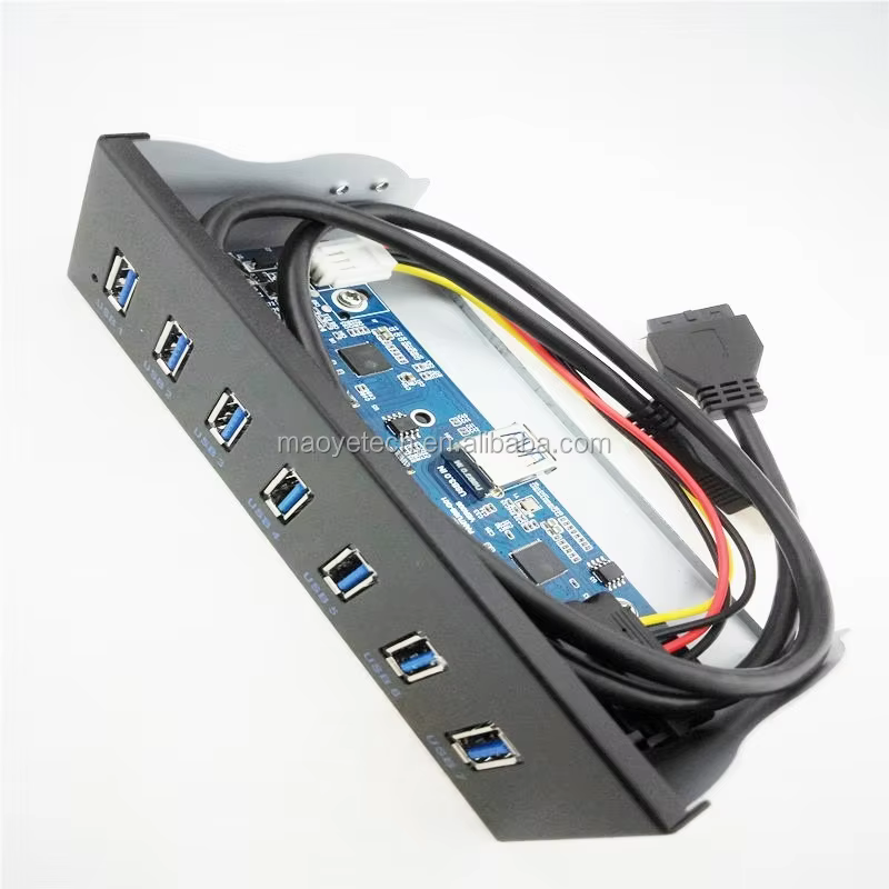 USB 3.0 7-Ports 5.25 Inch Metal Front Panel USB Hub With 15 Pin SATA Power Connector