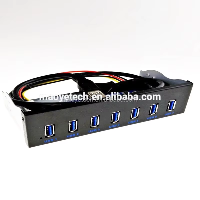 USB 3.0 7-Ports 5.25 Inch Metal Front Panel USB Hub With 15 Pin SATA Power Connector