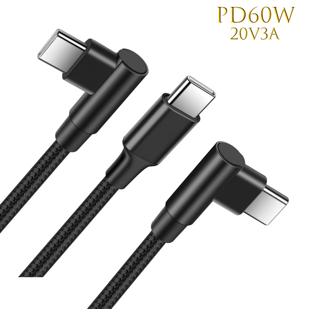Right Angle USB 3.0 C Male to C Male Data Cable 0.5m to 5m Length Fast Charging With 3A PD60W Current for Mobile Phones