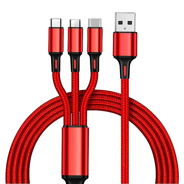 Three-in-One Type-C Nylon Braid Telescopic Fast Charge Cable Micro-USB for Computer Android Phone Camera Charging