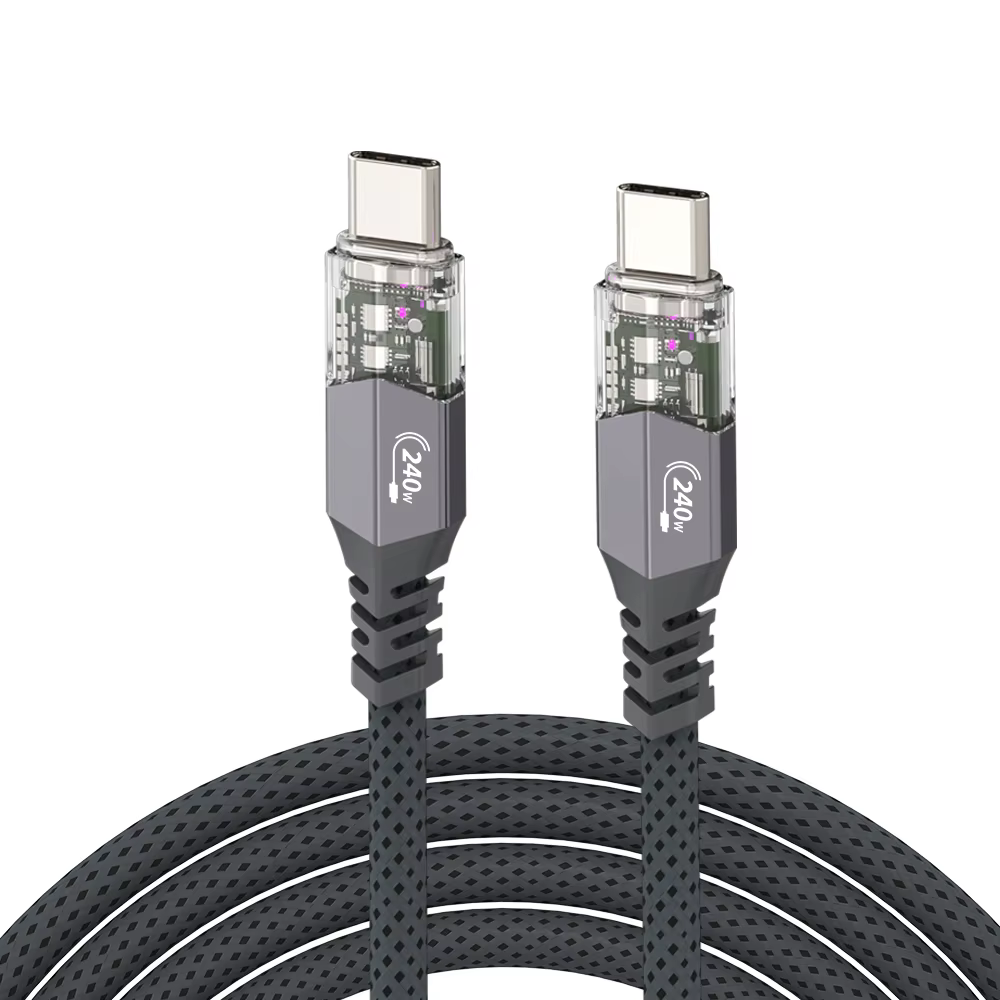 PD 240W 5A Fast Charging USB-C to USB-C Cable LED Light Braid Shielding Aluminum Alloy for iPhone 16/Pro/Plus/Pro Max MacBook