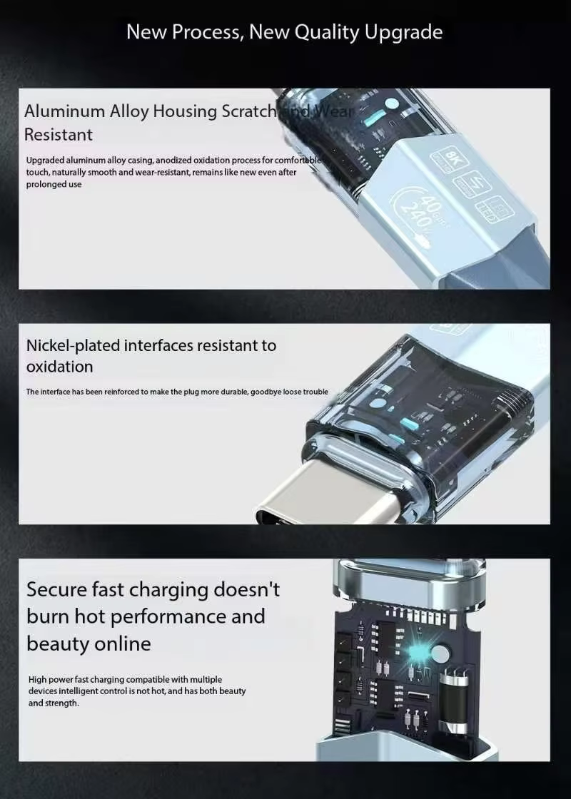 PD240W 40Gbps USB 3.2 Type-C Magnetic Braid Cable with 5A Fast Charging