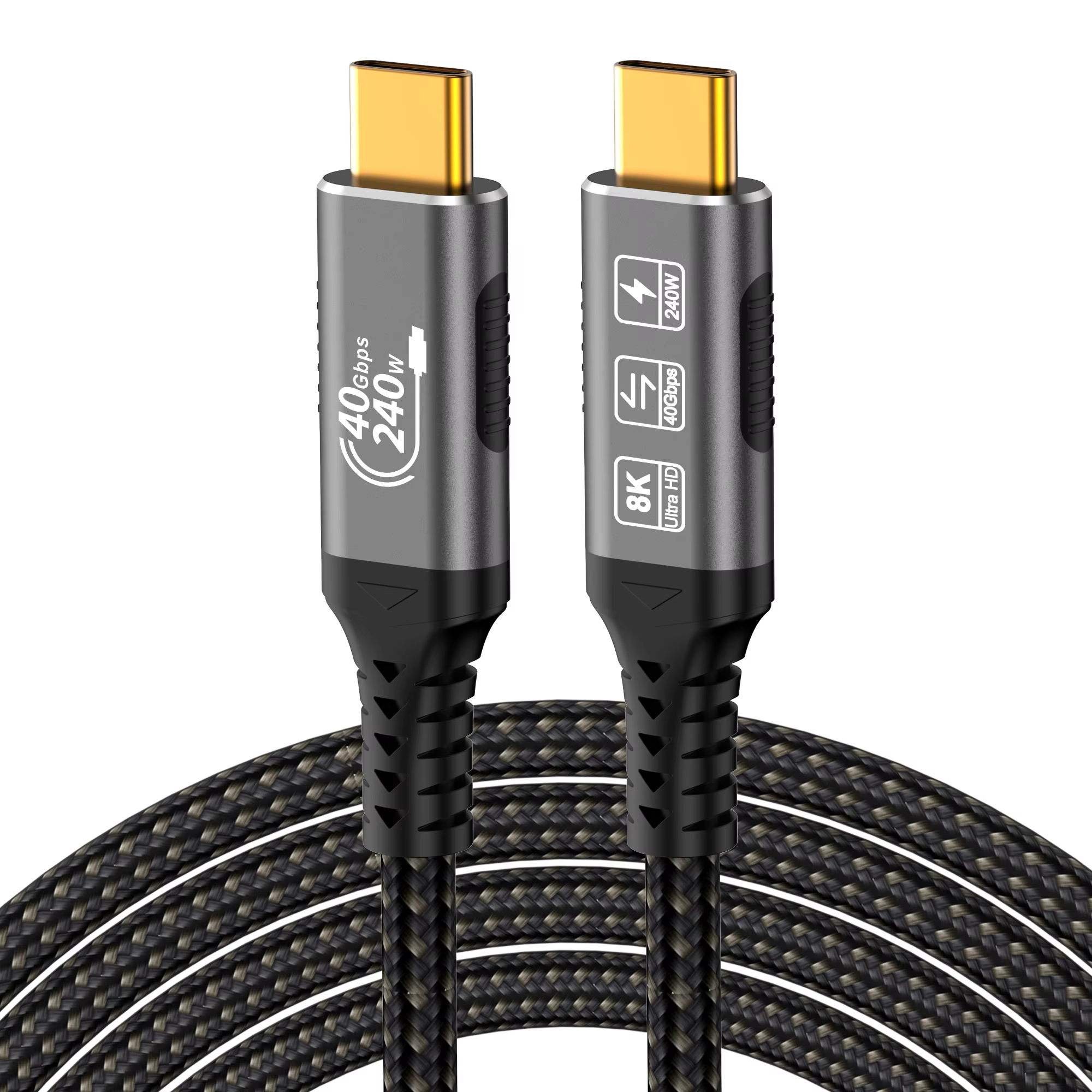 Thunderbolt 5 Type-C to Type-C Data Cable 80Gbps 16K 60HZ 240W PVC Braid Shielding for IOS Camera Mobile Phone