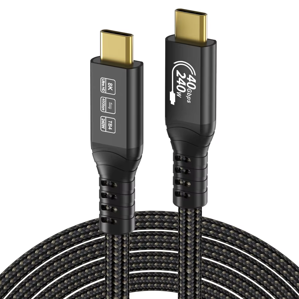 Thunderbolt 5 Type-C to Type-C Data Cable 80Gbps 16K 60HZ 240W PVC Braid Shielding for IOS Camera Mobile Phone