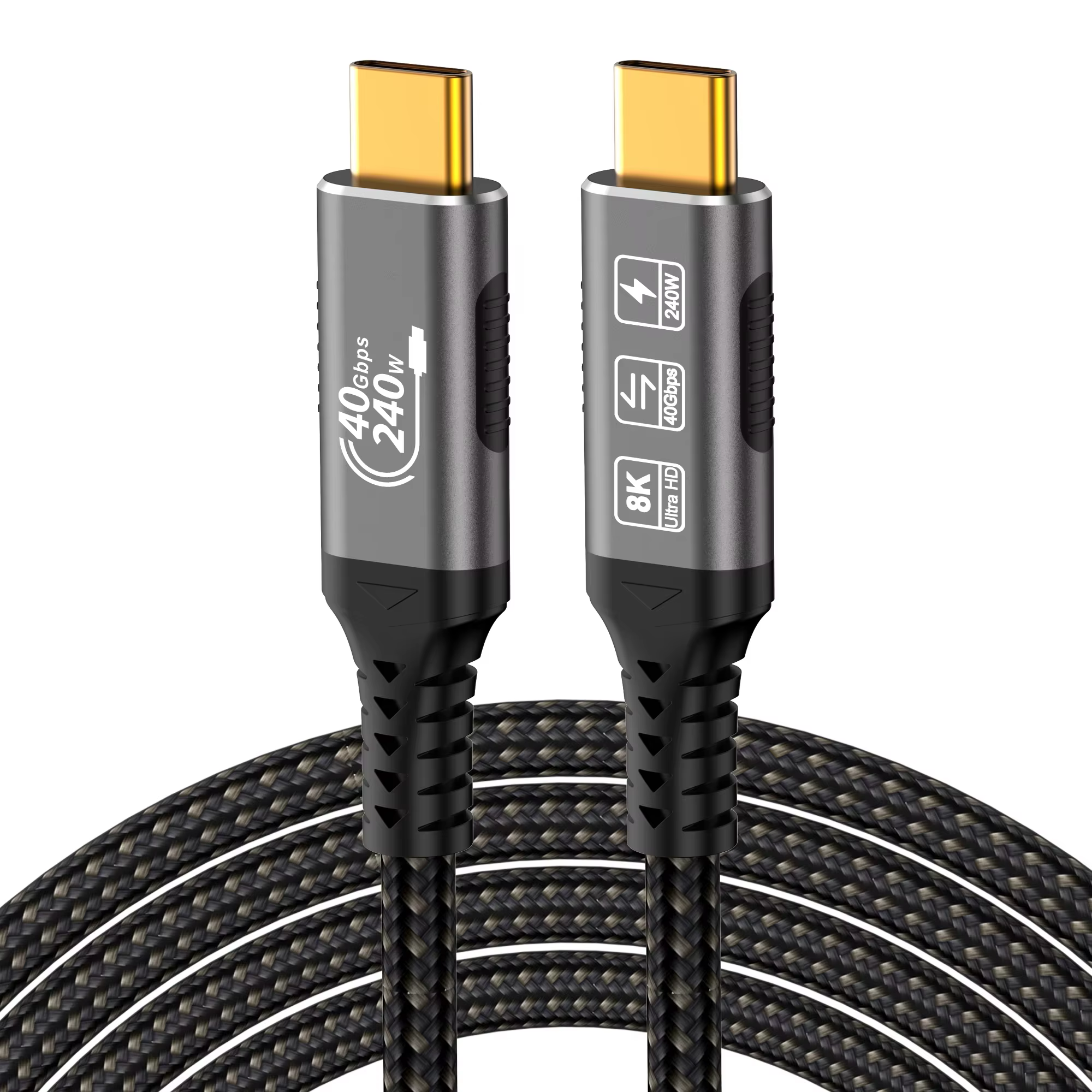 Thunderbolt 5 Type-C to Type-C Data Cable 80Gbps 16K 60HZ 240W PVC Braid Shielding for IOS Camera Mobile Phone
