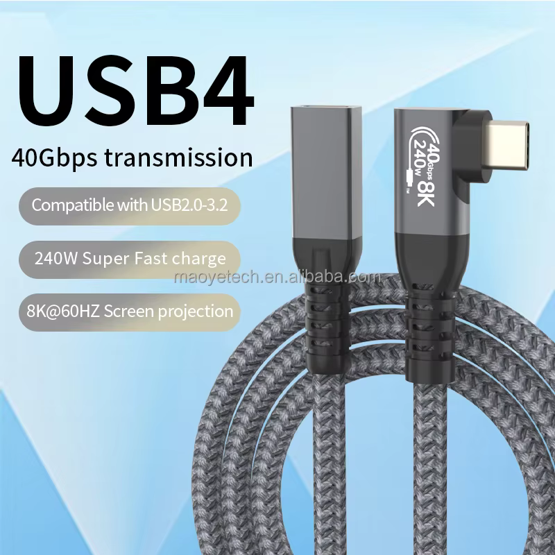 USB4 V2.0 Thunderbolt 5A Fast Charging Braided Sleeve Data Cable 240W 80Gbps Transfer Speed 16K Male-Male Charger for Mobile